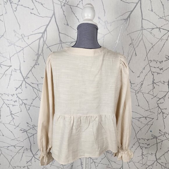 Paper Crane Ivory Linen Cotton Blend Popover Babydoll Blouse - Picture 3 of 5